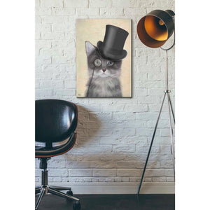 'Cat, Grey with Top Hat' by Fab Funky Giclee Canvas Wall Art