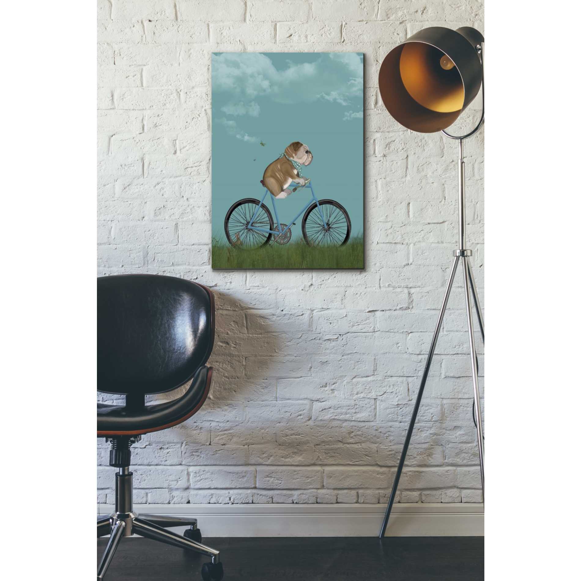 'English Bulldog on Bicycle - Sky' by Fab Funky Giclee Canvas Wall Art