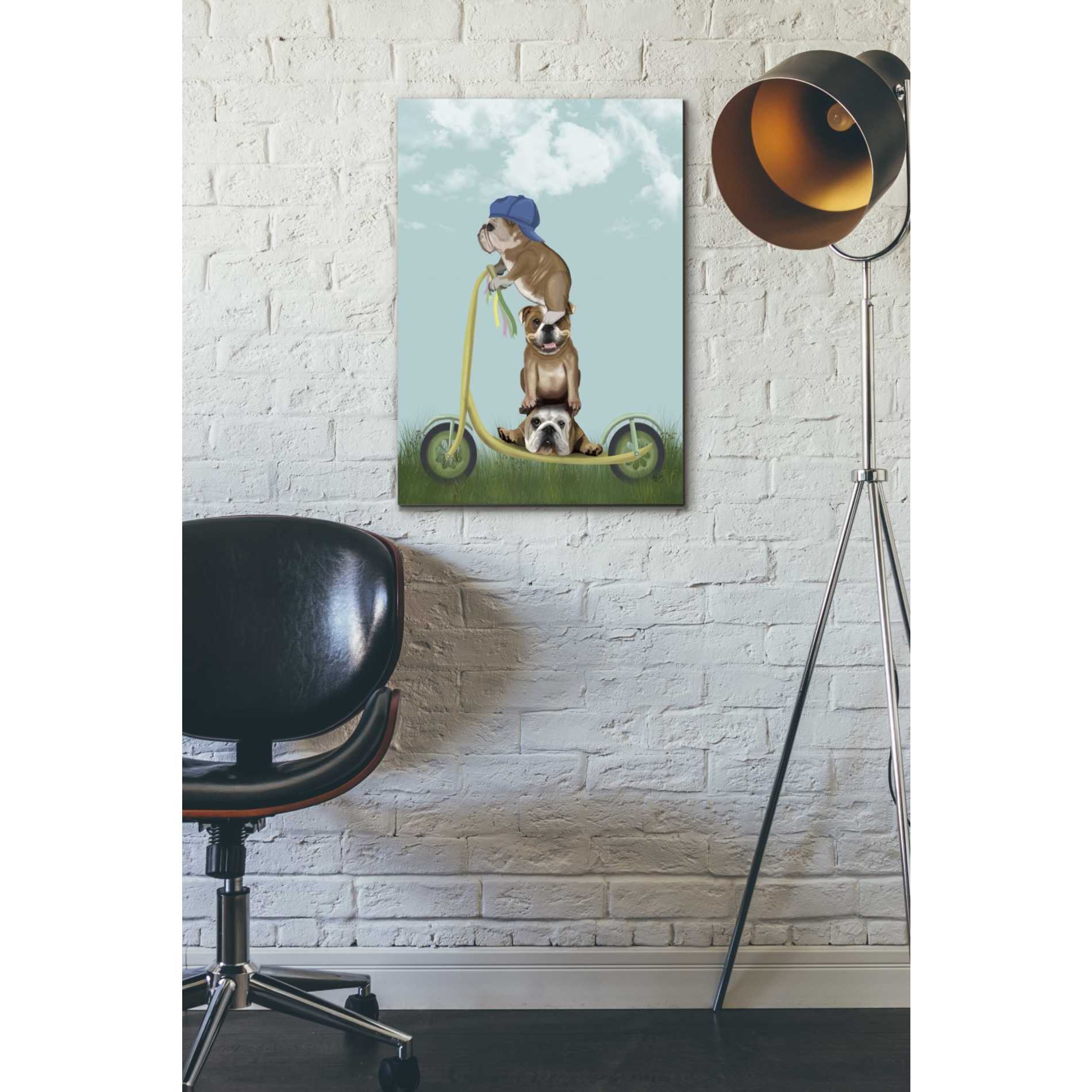 'English Bulldog Scooter' by Fab Funky Giclee Canvas Wall Art