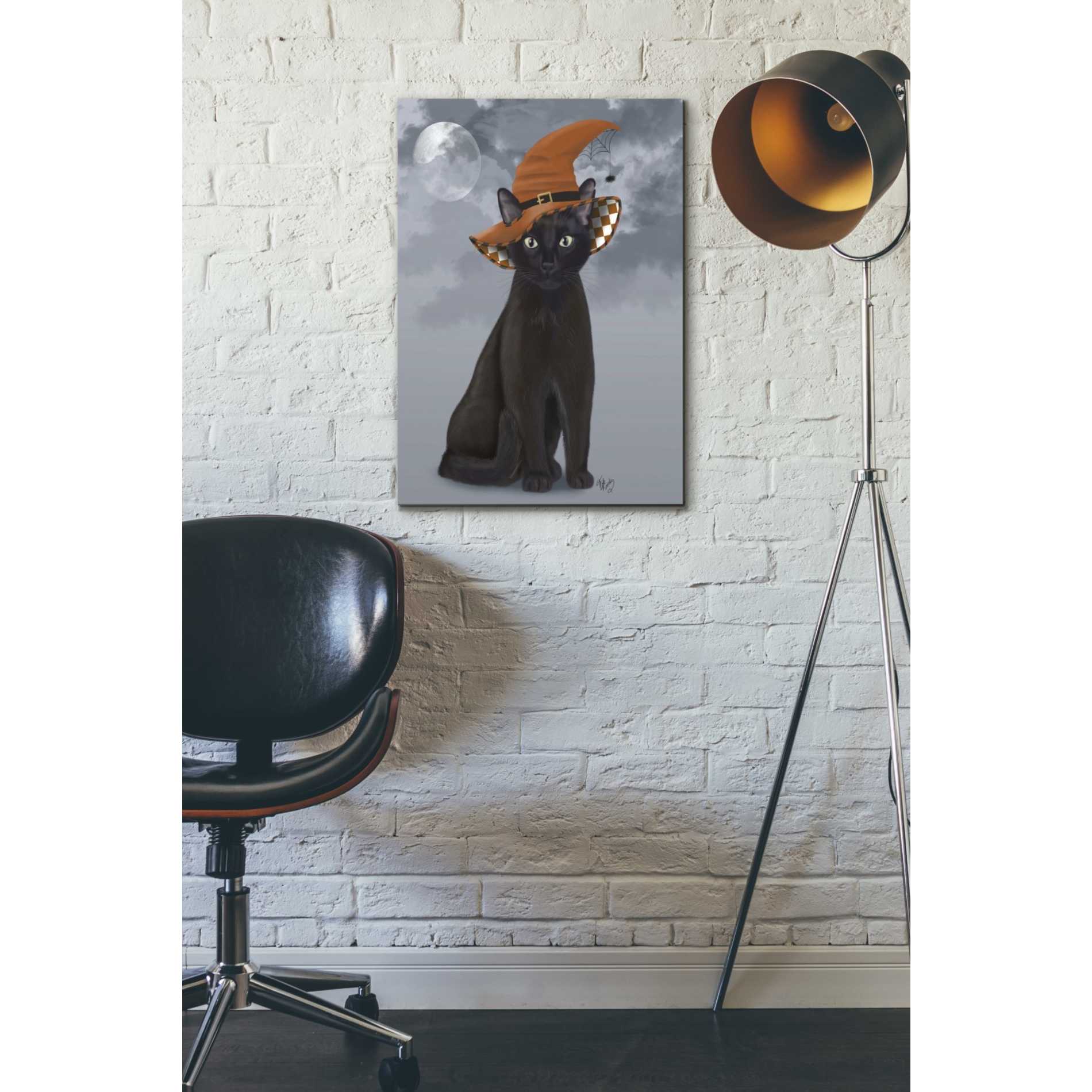 'Halloween Black Cat in Witches Hat' by Fab Funky Canvas Wall Art,18 x 26