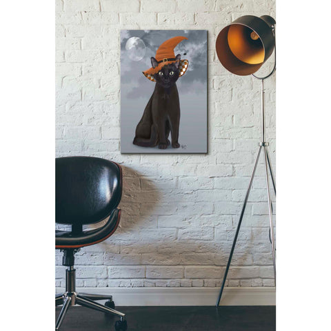 Image of 'Halloween Black Cat in Witches Hat' by Fab Funky Canvas Wall Art,18 x 26
