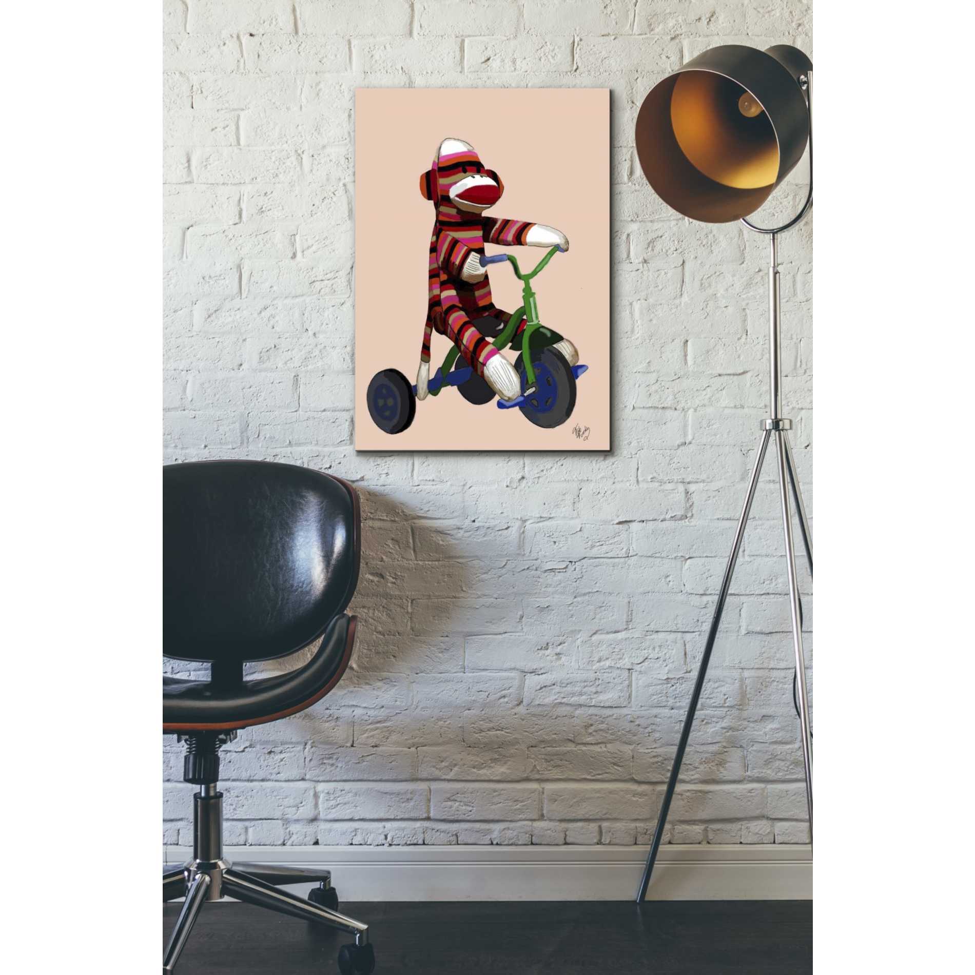 'Sock Monkey Tricycle' by Fab Funky Giclee Canvas Wall Art