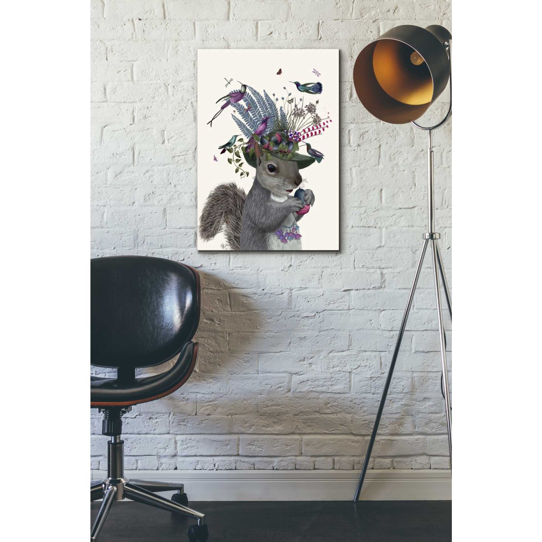 'Squirrel Birdkeeper and Blue Acorns' by Fab Funky Giclee Canvas Wall Art