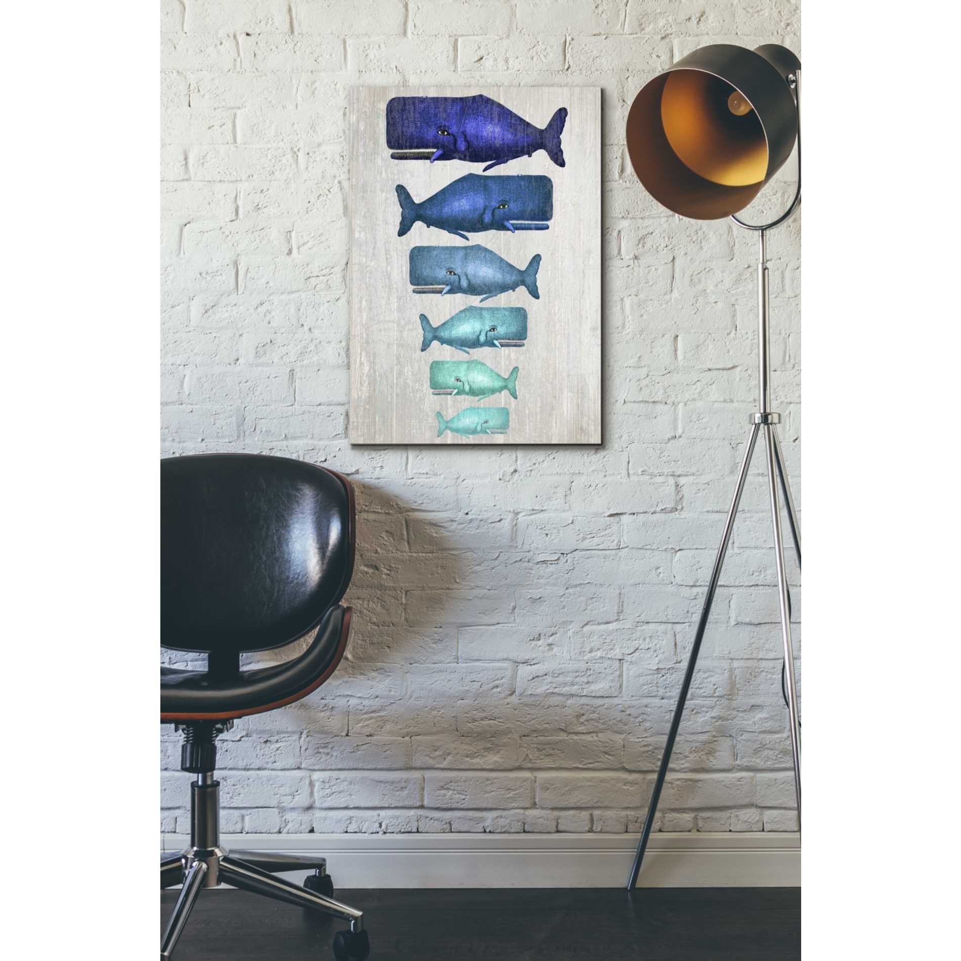 'Whale Family Blue On White' by Fab Funky Giclee Canvas Wall Art