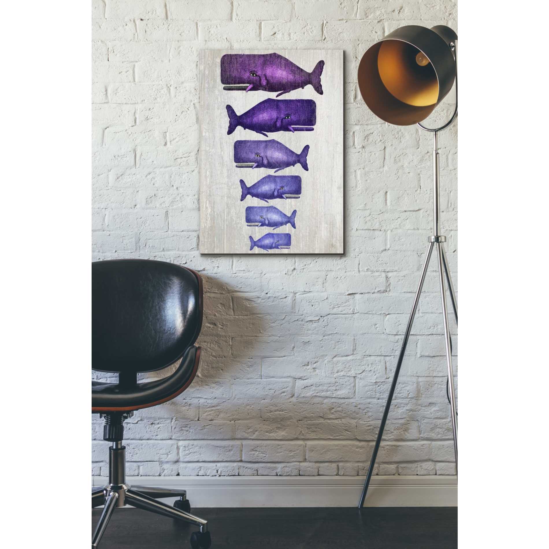 'Whale Family Purple on White' by Fab Funky Giclee Canvas Wall Art