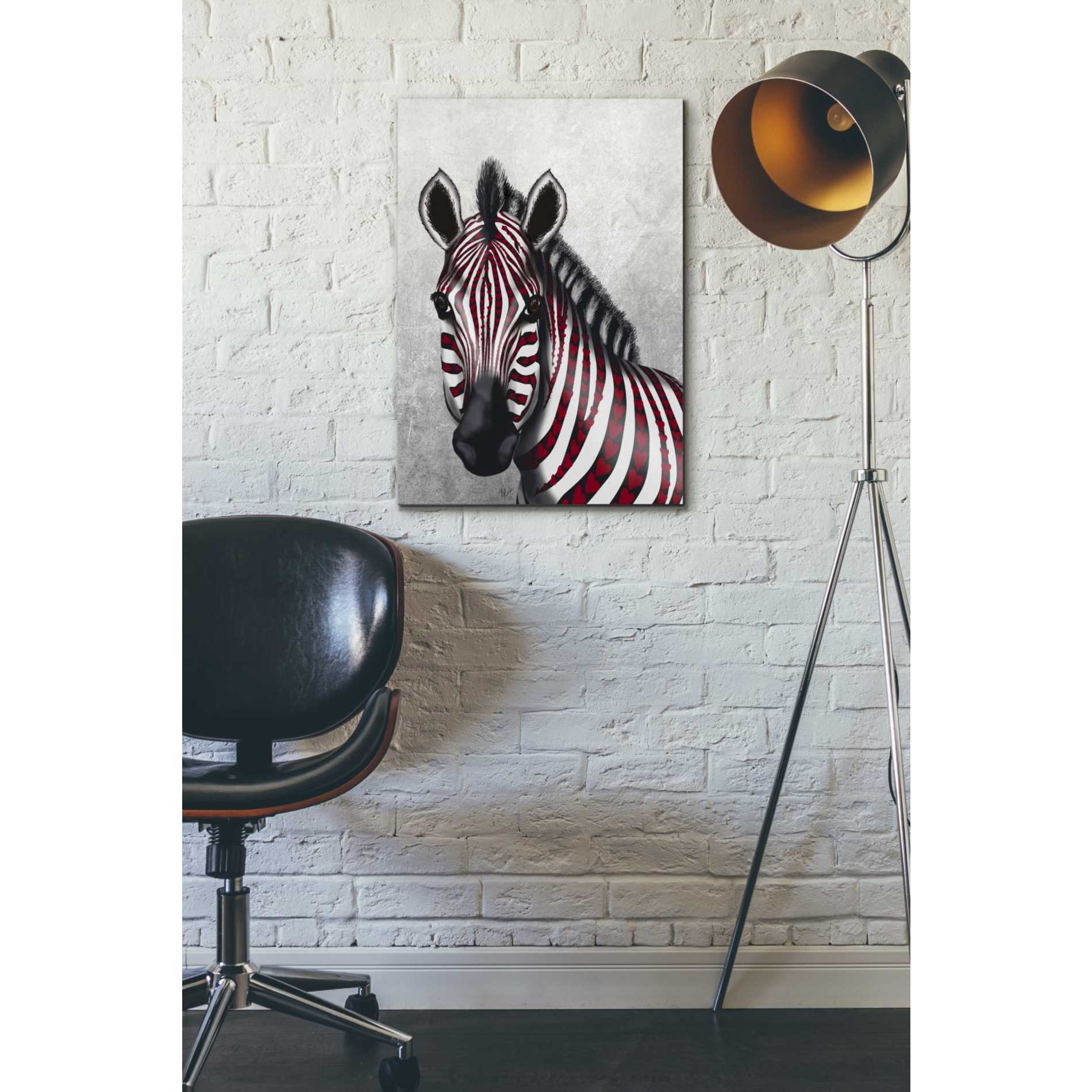 'Zebra, Red Love Hearts' by Fab Funky Giclee Canvas Wall Art
