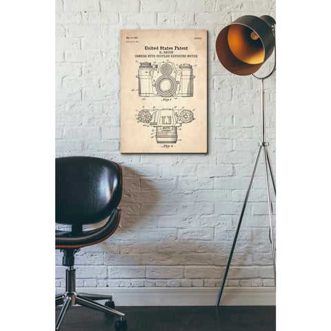 Image of 'Camera with Coupled Exposure Meter Blueprint Patent Parchment' Canvas Wall Art,18 x 26