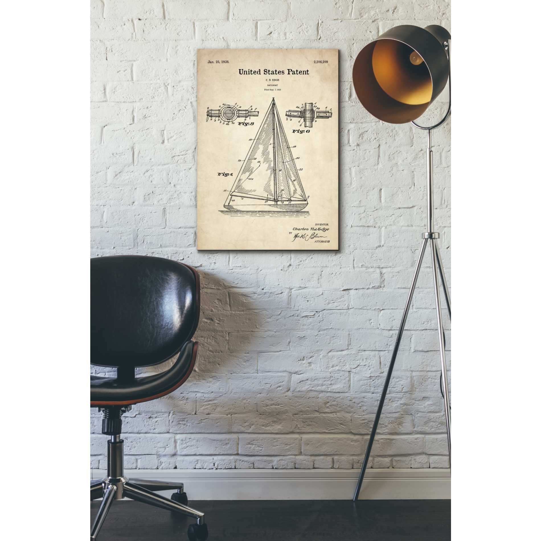 'Sailboat Blueprint Patent Parchment' Canvas Wall Art,18 x 26