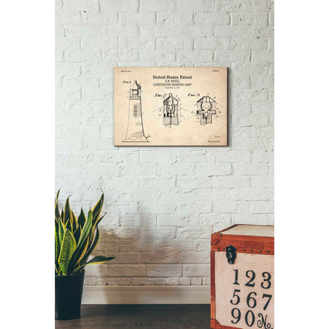Image of 'Lighthouse Reading Lamp Blueprint Patent Parchment' Canvas Wall Art,26 x 18