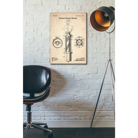 Image of 'Barber Pole Blueprint Patent Parchment' Canvas Wall Art,18 x 26