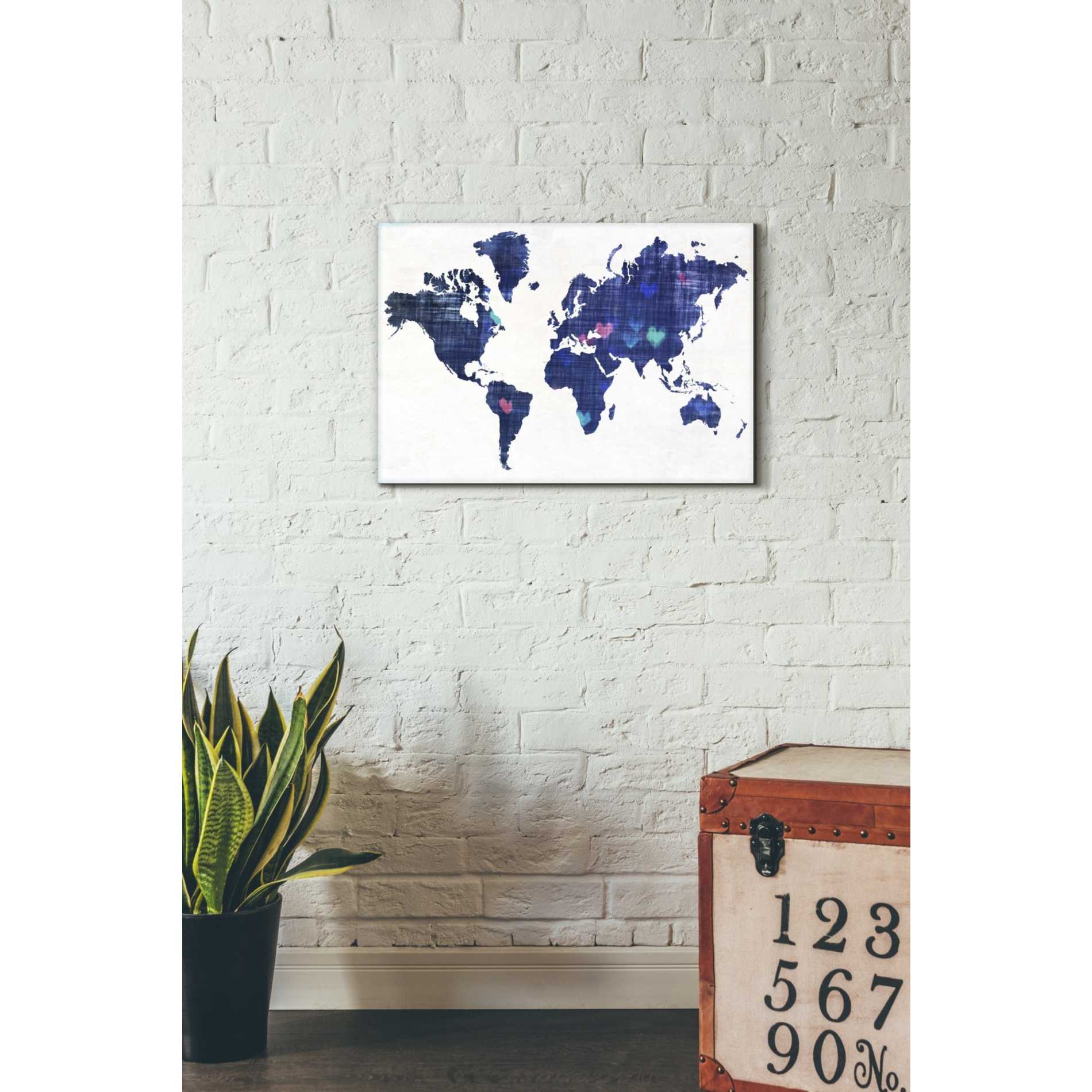 'Hearts World Map 3' by Irena Orlov, Canvas Wall Art,26 x 18