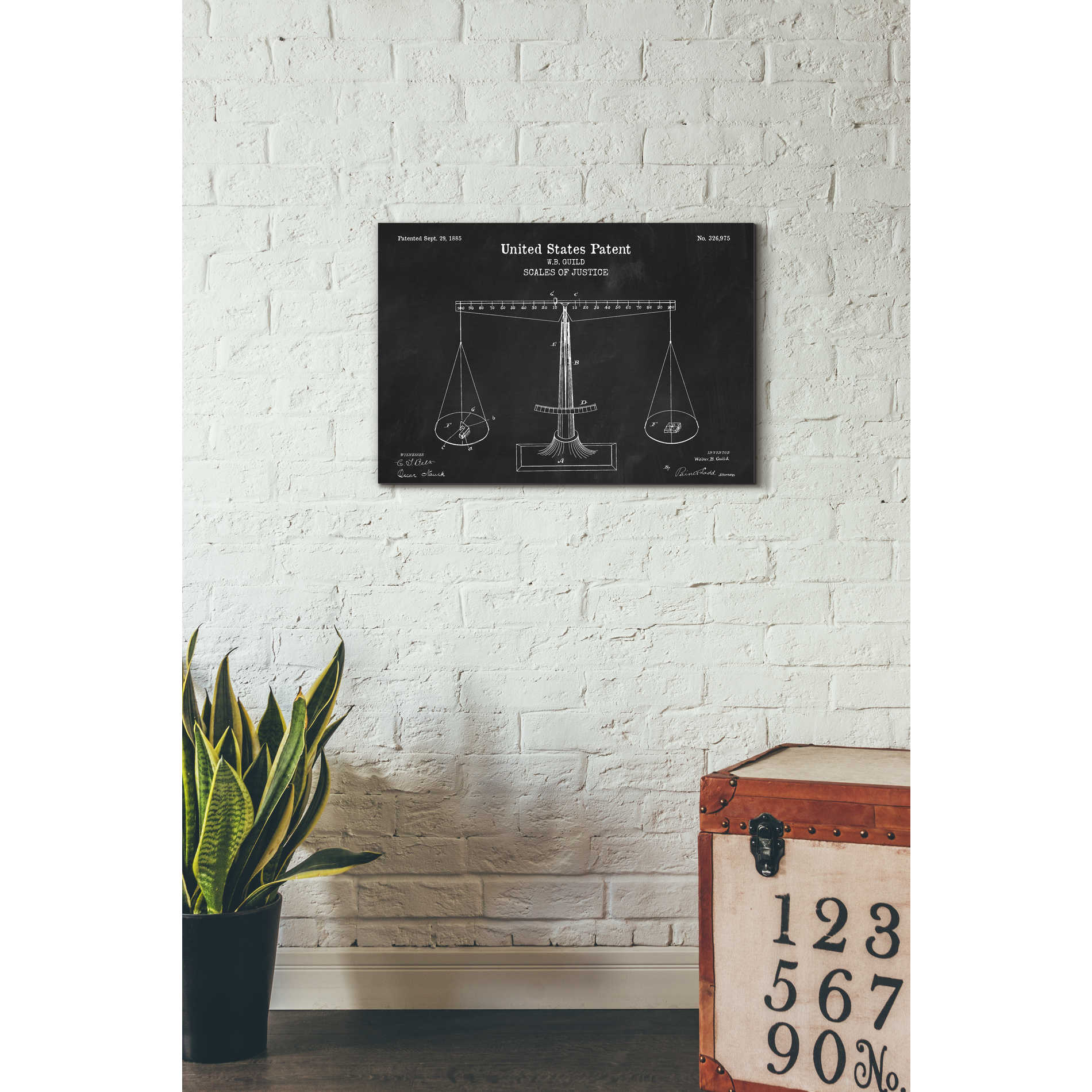 'Scales of Justice Blueprint Patent Chalkboard' Canvas Wall Art,26 x 18