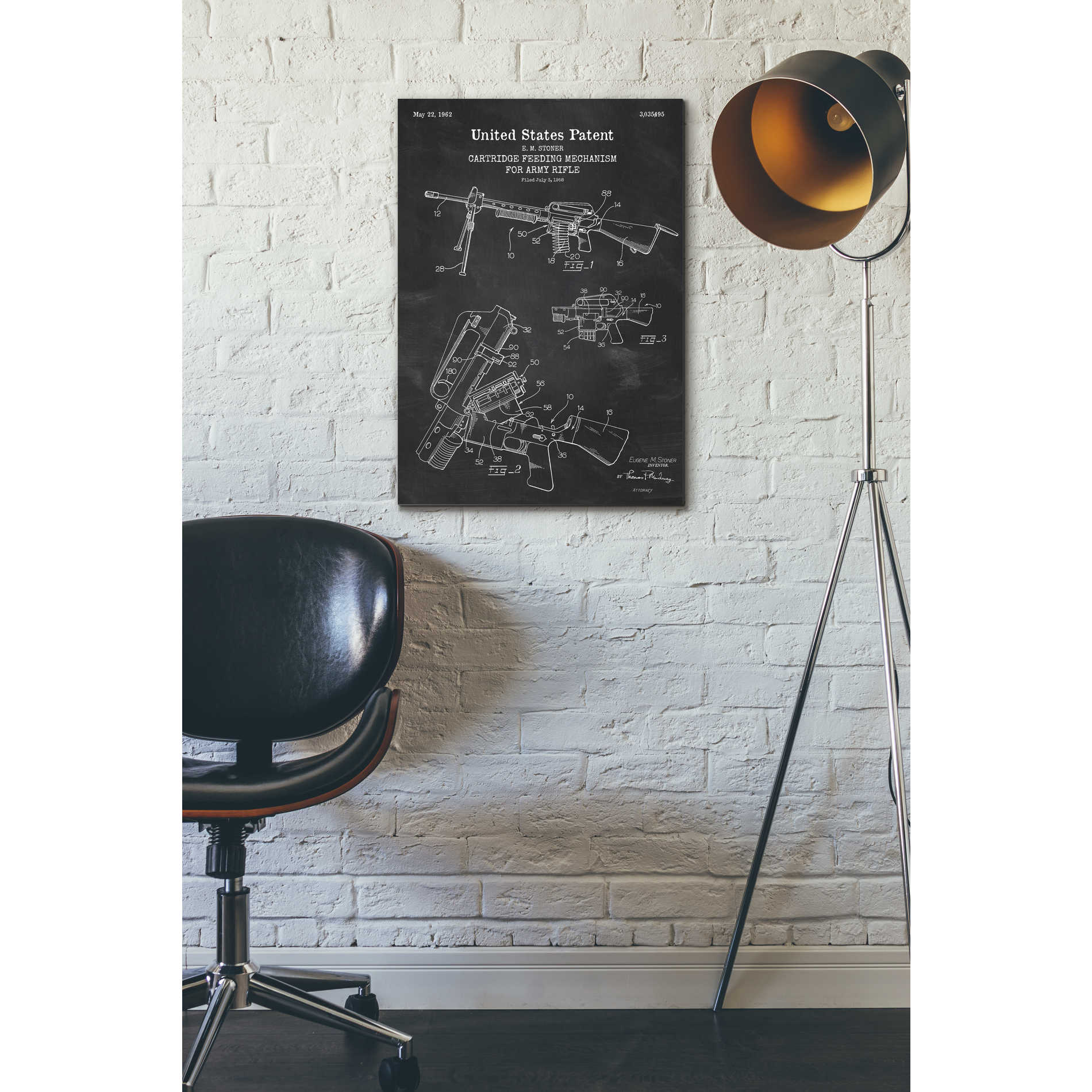 'Ammunition Feeder for Army Rifle Blueprint Patent Chalkboard' Canvas Wall Art,18 x 26