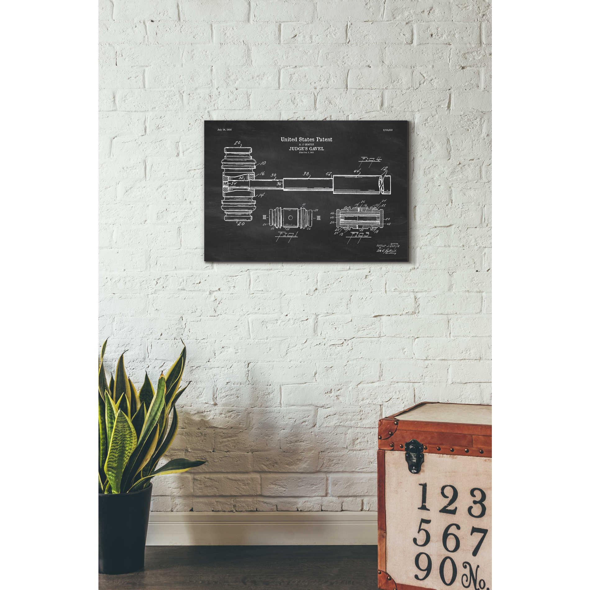 'Judge's Gavel Blueprint Patent Chalkboard' Canvas Wall Art,26 x 18