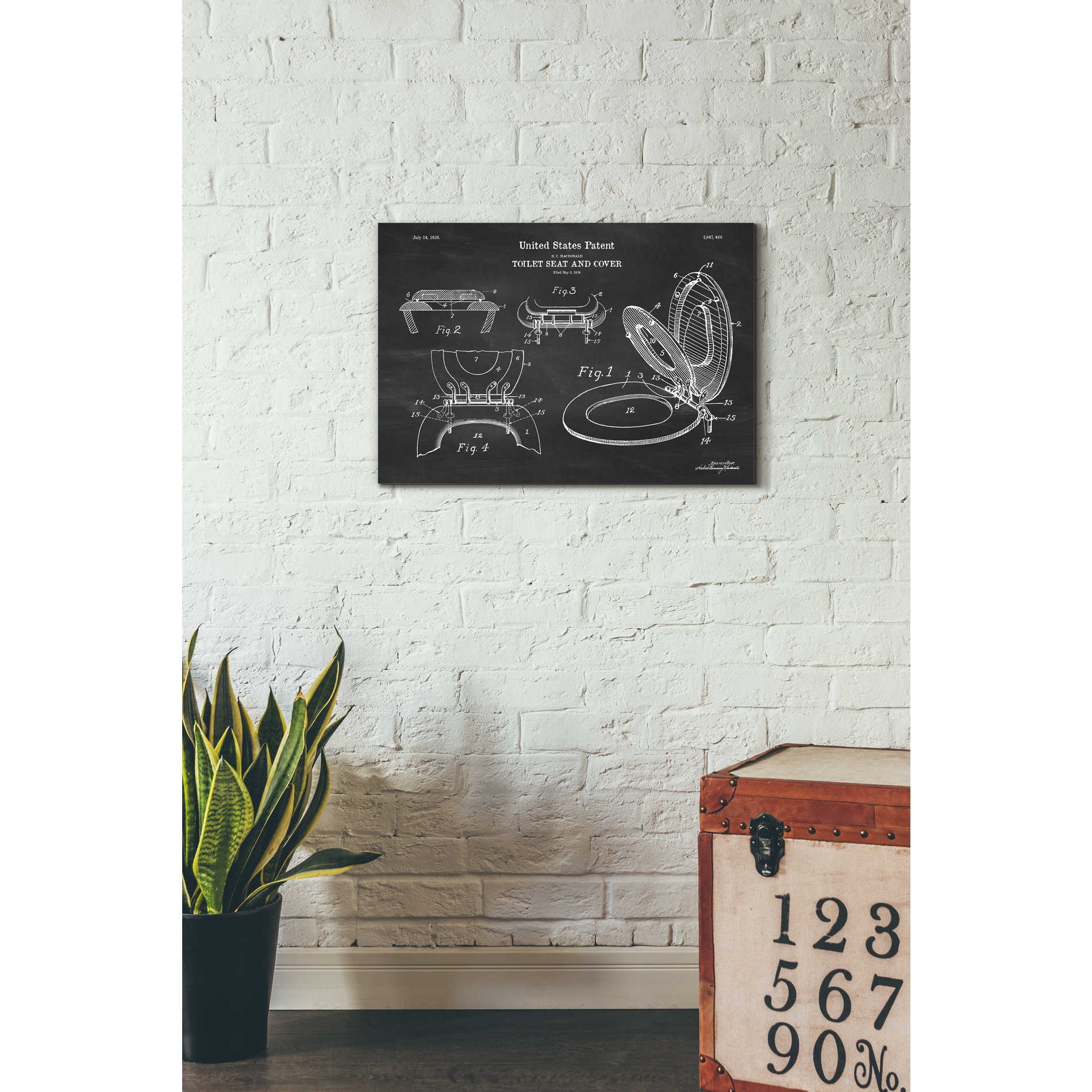 'Toilet Seat Cover Blueprint Patent Chalkboard' Canvas Wall Art,26 x 18