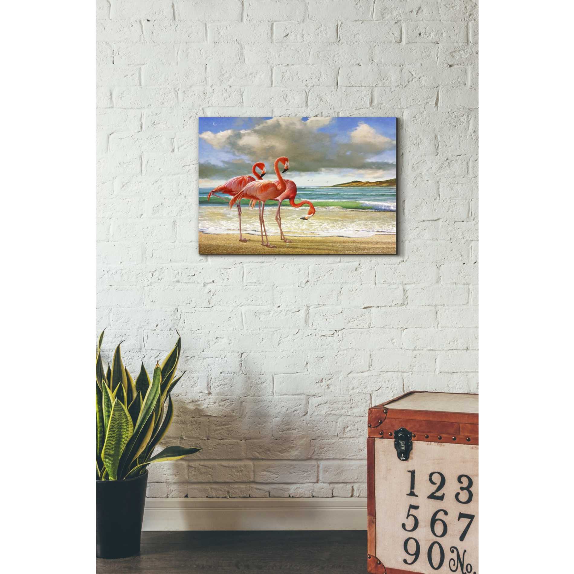 'Beach Scene Flamingos' by Chris Vest, Giclee Canvas Wall Art