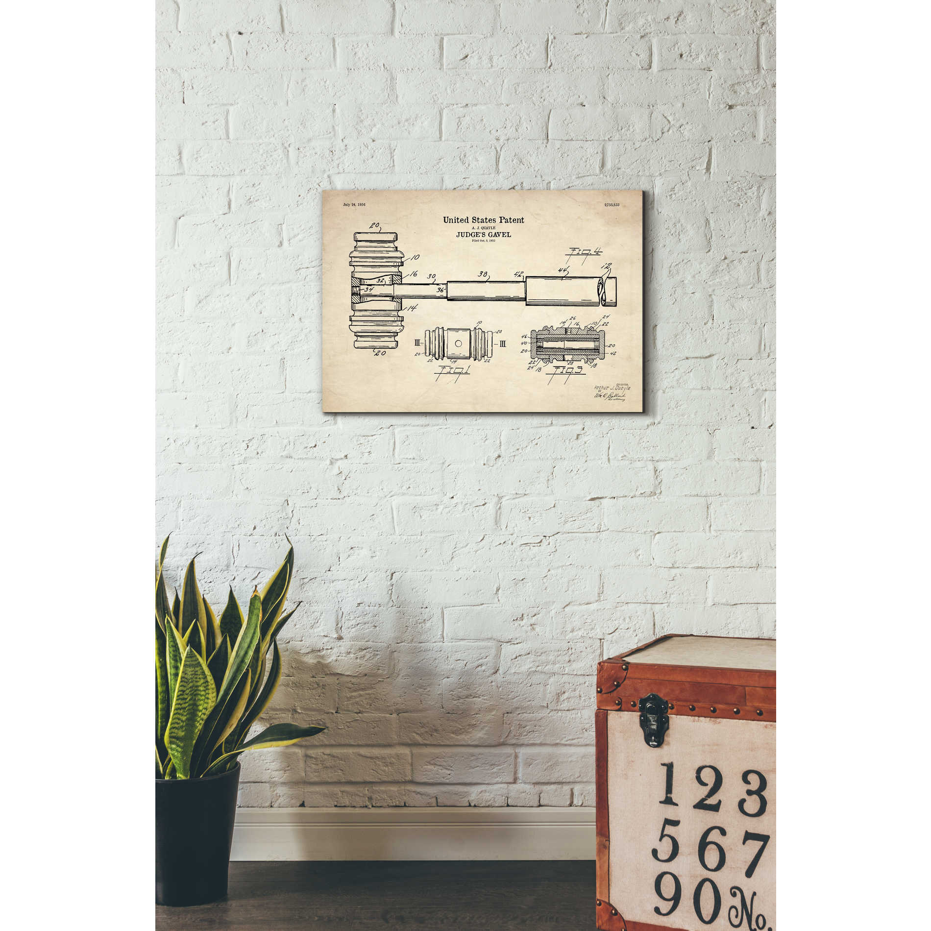 'Judge's Gavel Blueprint Patent Parchment' Canvas Wall Art,26 x 18