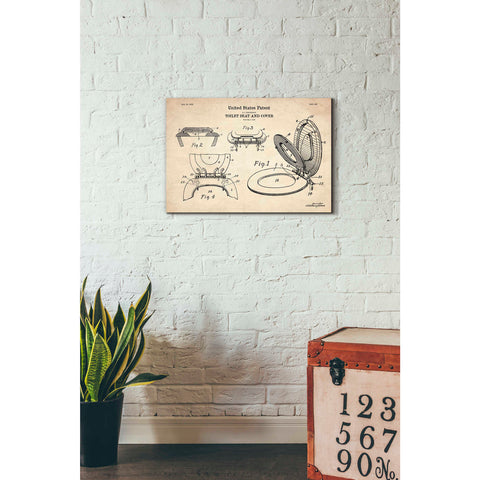 Image of 'Toilet Seat Cover Blueprint Patent Parchment' Canvas Wall Art,26 x 18