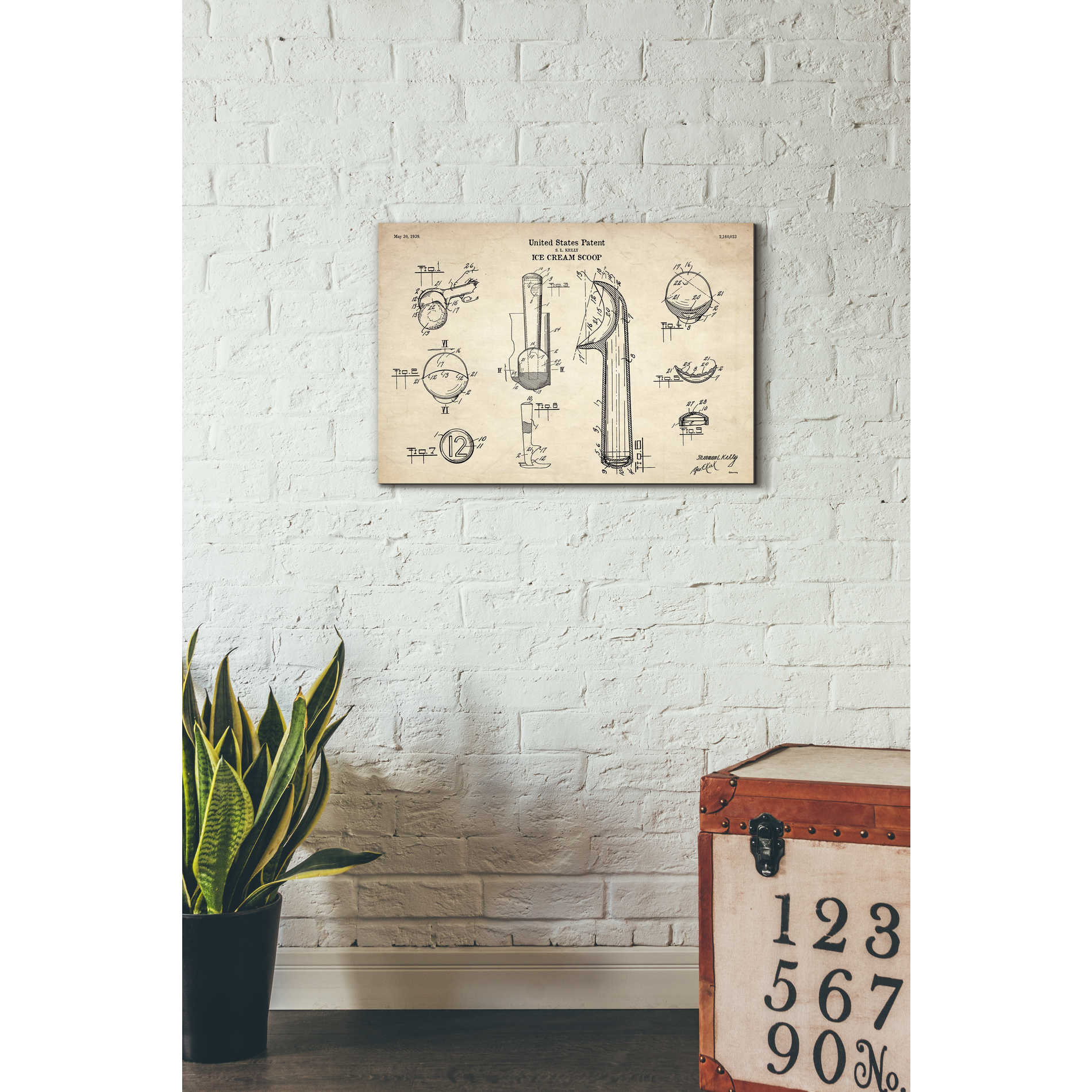 'Ice Cream Scoop Blueprint Patent Parchment' Canvas Wall Art,26 x 18