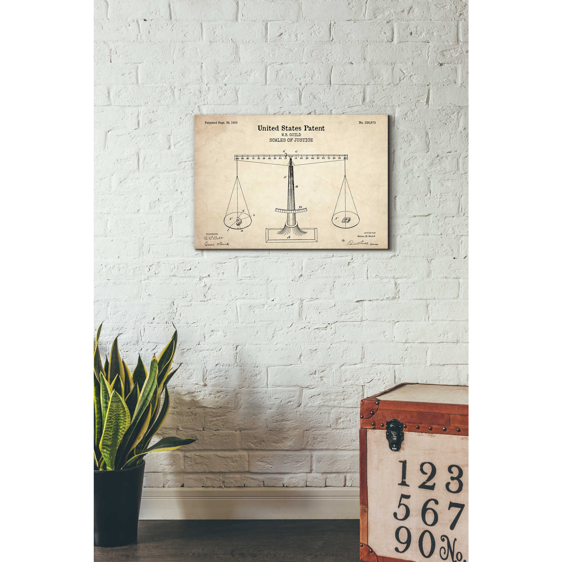 'Scales of Justice Blueprint Patent Parchment' Canvas Wall Art,26 x 18