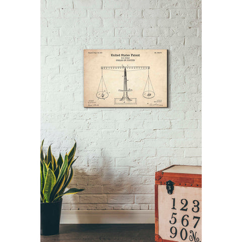 Image of 'Scales of Justice Blueprint Patent Parchment' Canvas Wall Art,26 x 18