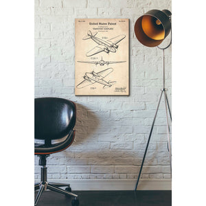 'Double Decker Airplane Blueprint Patent Parchment' Canvas Wall Art,18 x 26