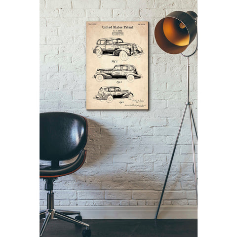 Image of 'Luxury Automobile Blueprint Patent Parchment' Canvas Wall Art,18 x 26