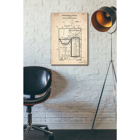 Image of 'Coffee Machine Blueprint Patent Parchment' Canvas Wall Art,18 x 26