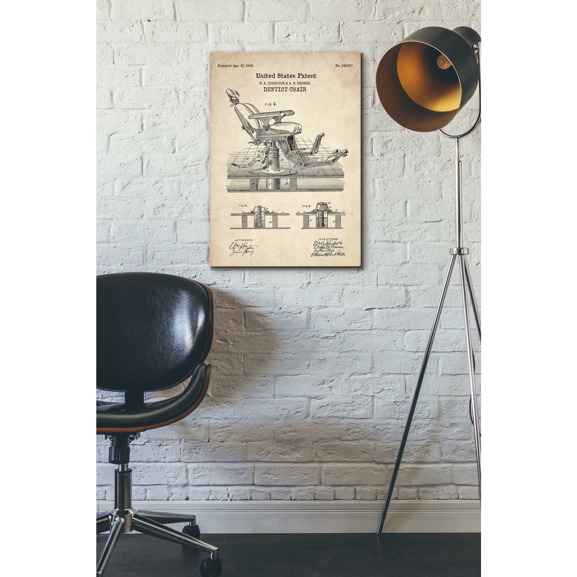 'Dentist Chair Blueprint Patent Parchment' Canvas Wall Art,18 x 26