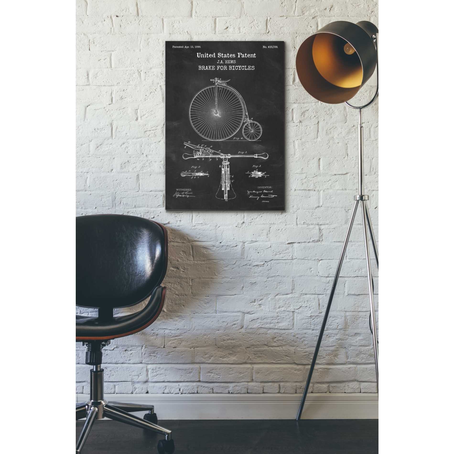 'Brake for Vintage Bicycle Blueprint Patent Chalkboard' Canvas Wall Art,18 x 26