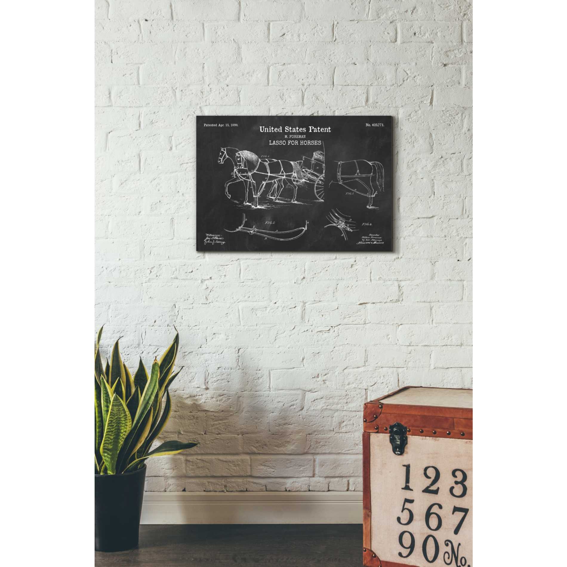 'Lasso for Horses Blueprint Patent Chalkboard' Canvas Wall Art,26 x 18