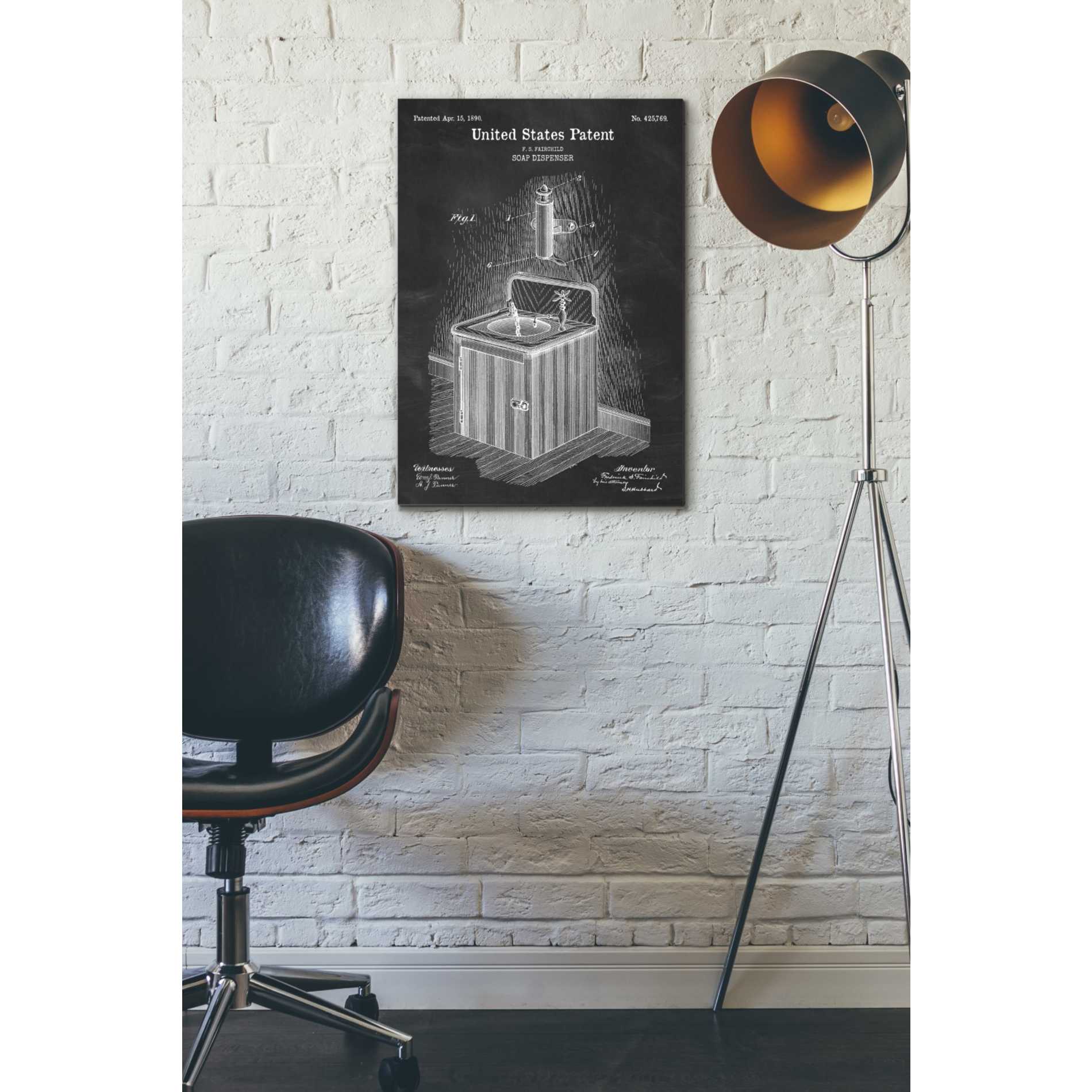 'Soap Dispenser Blueprint Patent Chalkboard' Canvas Wall Art,18 x 26