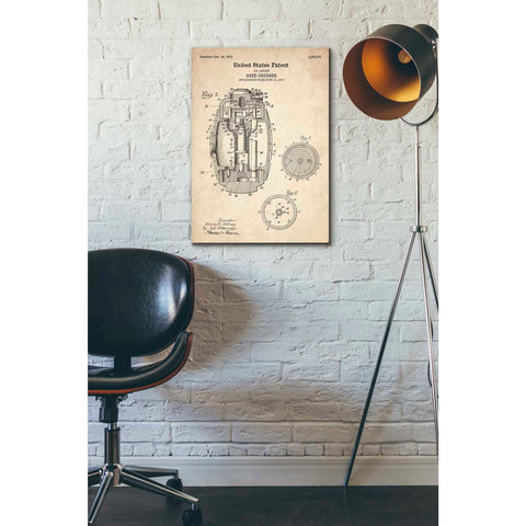 Image of 'Hand Grenade Blueprint Patent Parchment' Canvas Wall Art,18 x 26