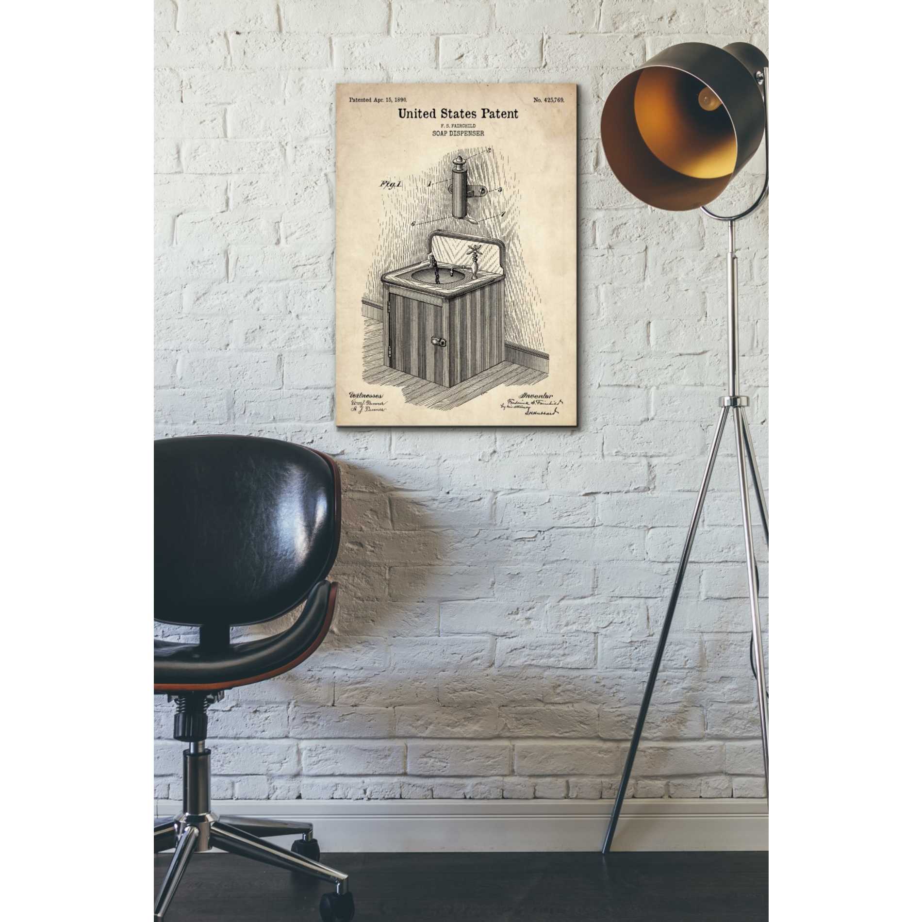 'Soap_Dispenser Blueprint Patent Parchment' Canvas Wall Art,18 x 26