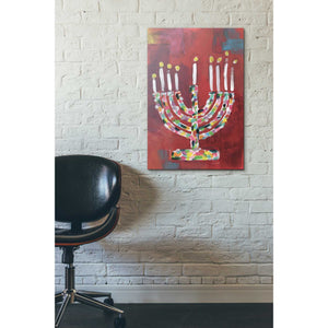 'Colorful Menorah' by Linda Woods, Canvas Wall Art,18 x 26