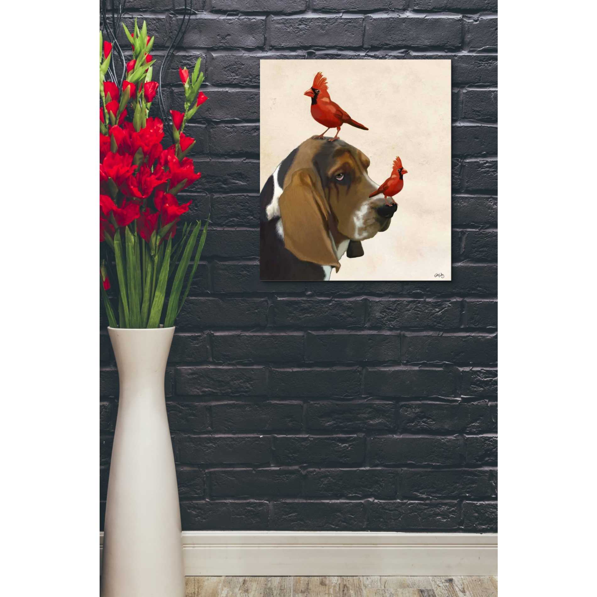 'Basset Hound and Birds' by Fab Funky Giclee Canvas Wall Art