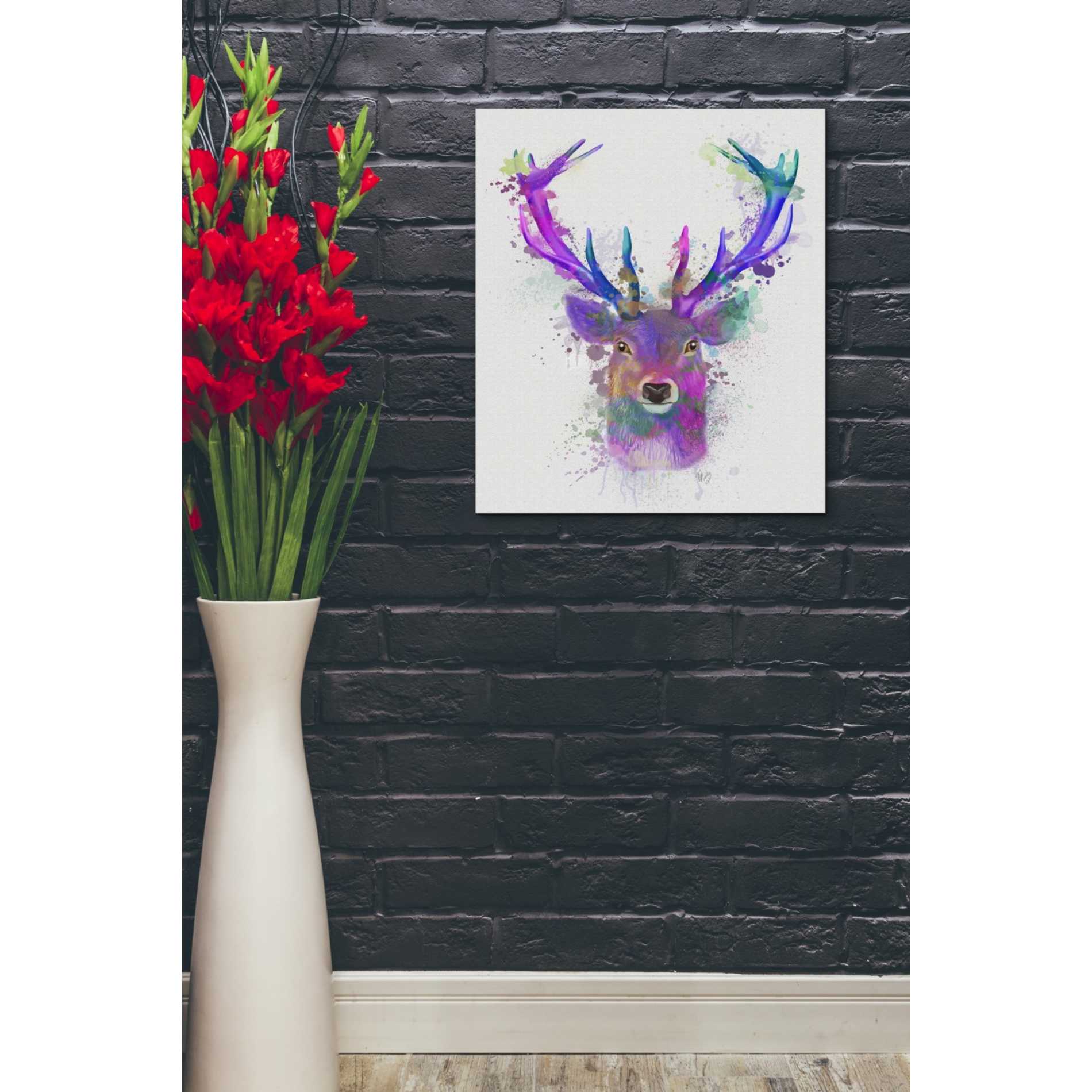 'Deer Head 1 Rainbow Splash Pink and Purple' by Fab Funky Giclee Canvas Wall Art