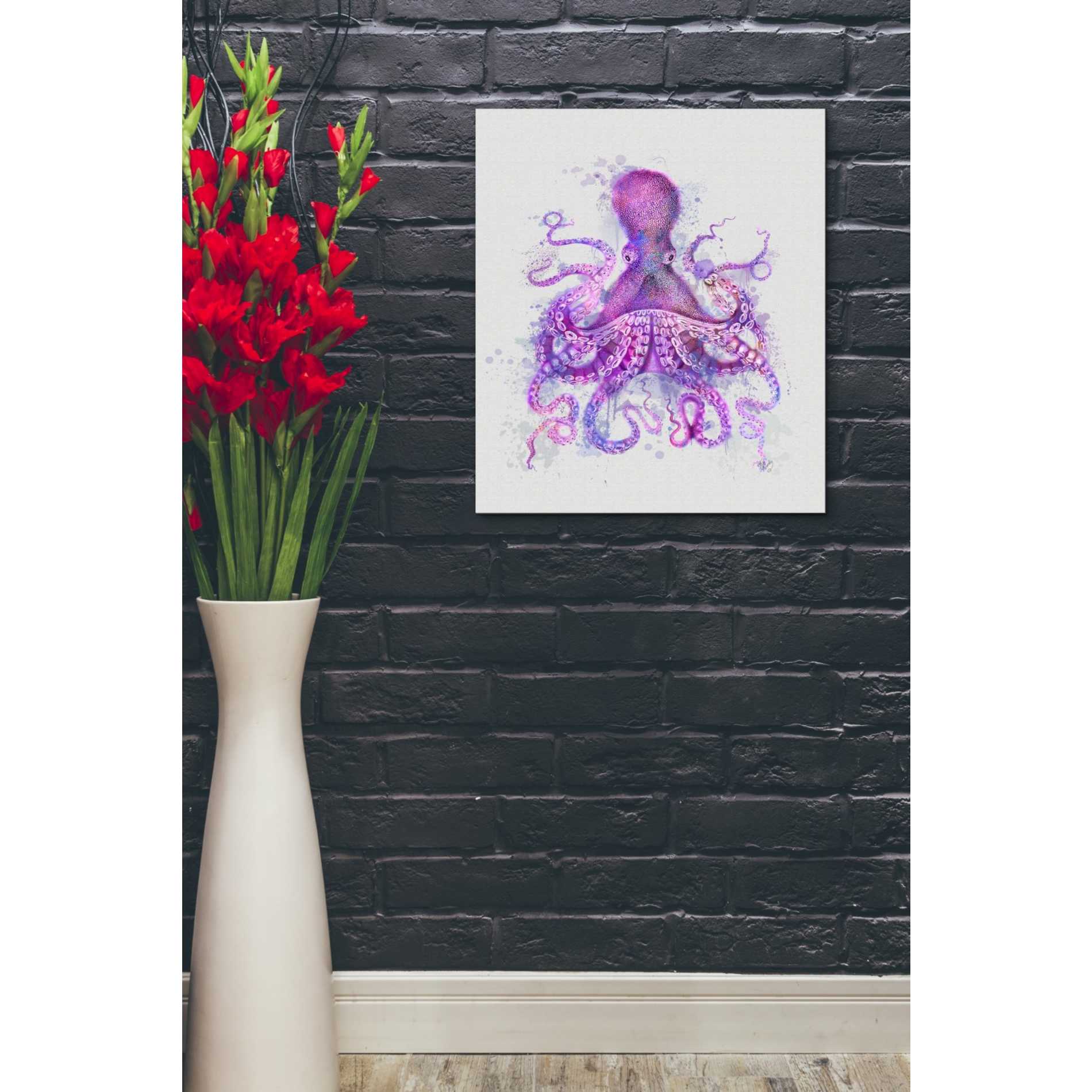 'Octopus Rainbow Splash Pink' by Fab Funky Giclee Canvas Wall Art