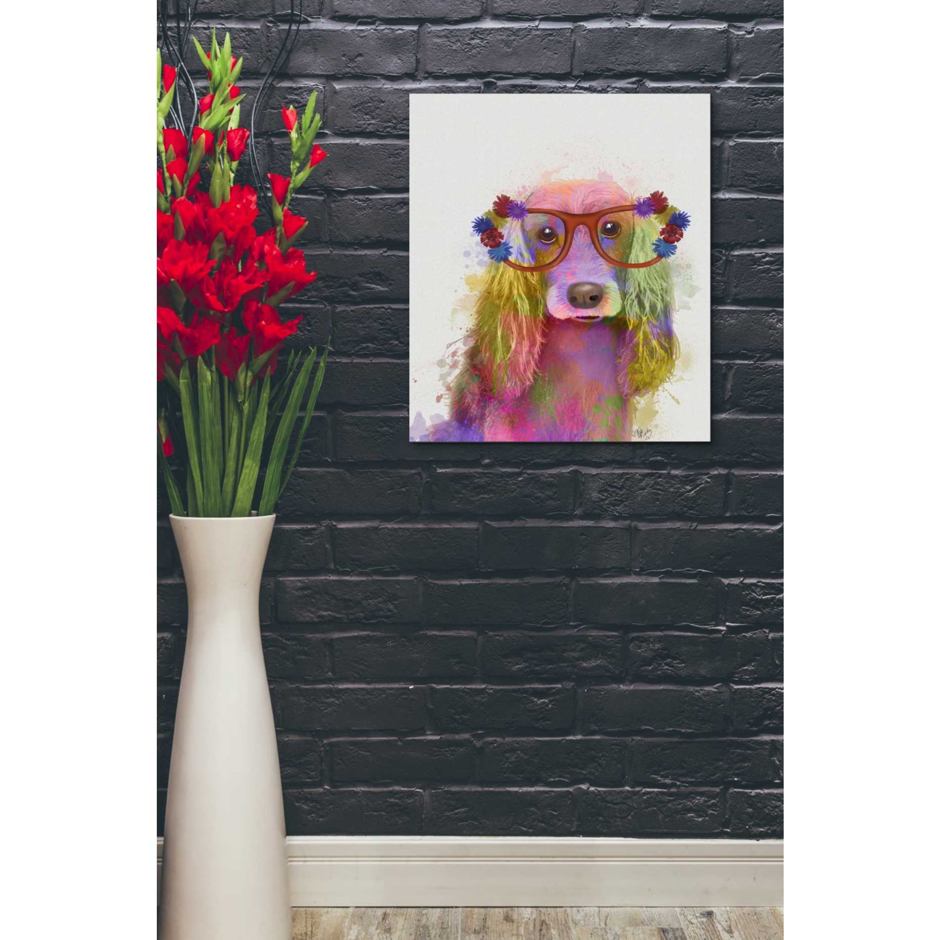 'Rainbow Splash Cocker Spaniel, Portrait' by Fab Funky Giclee Canvas Wall Art