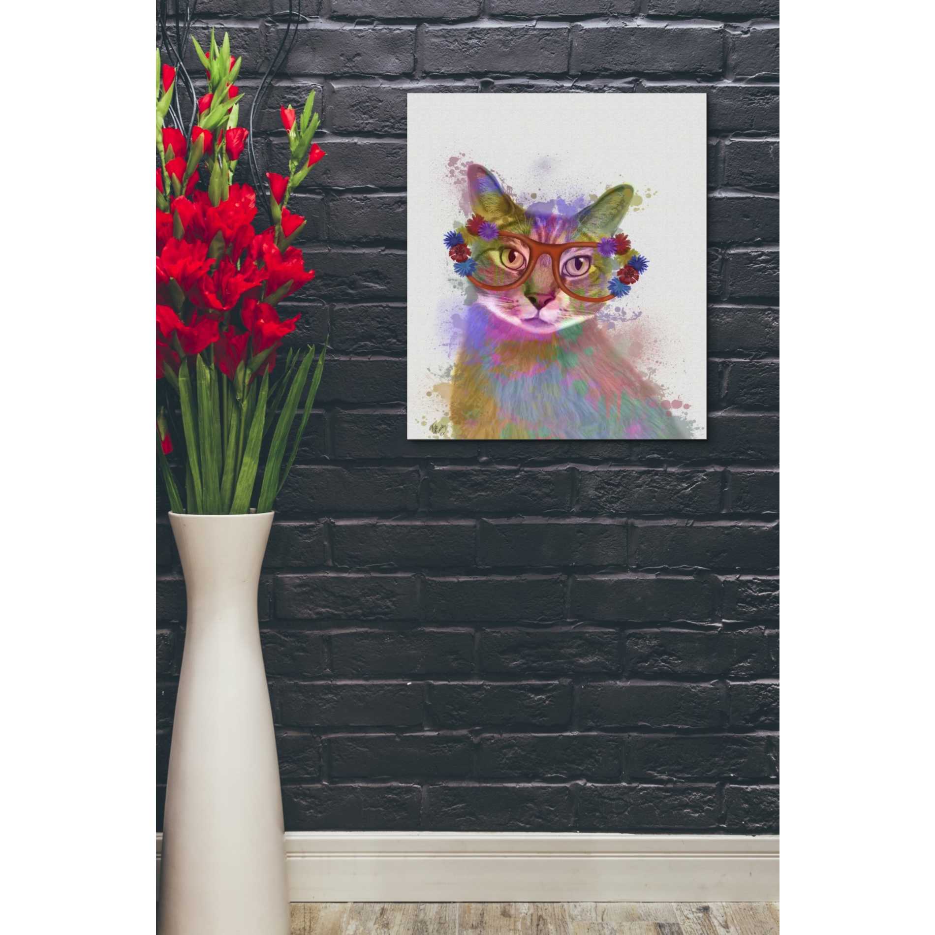 'Rainbow Splash Cat 1' by Fab Funky Giclee Canvas Wall Art