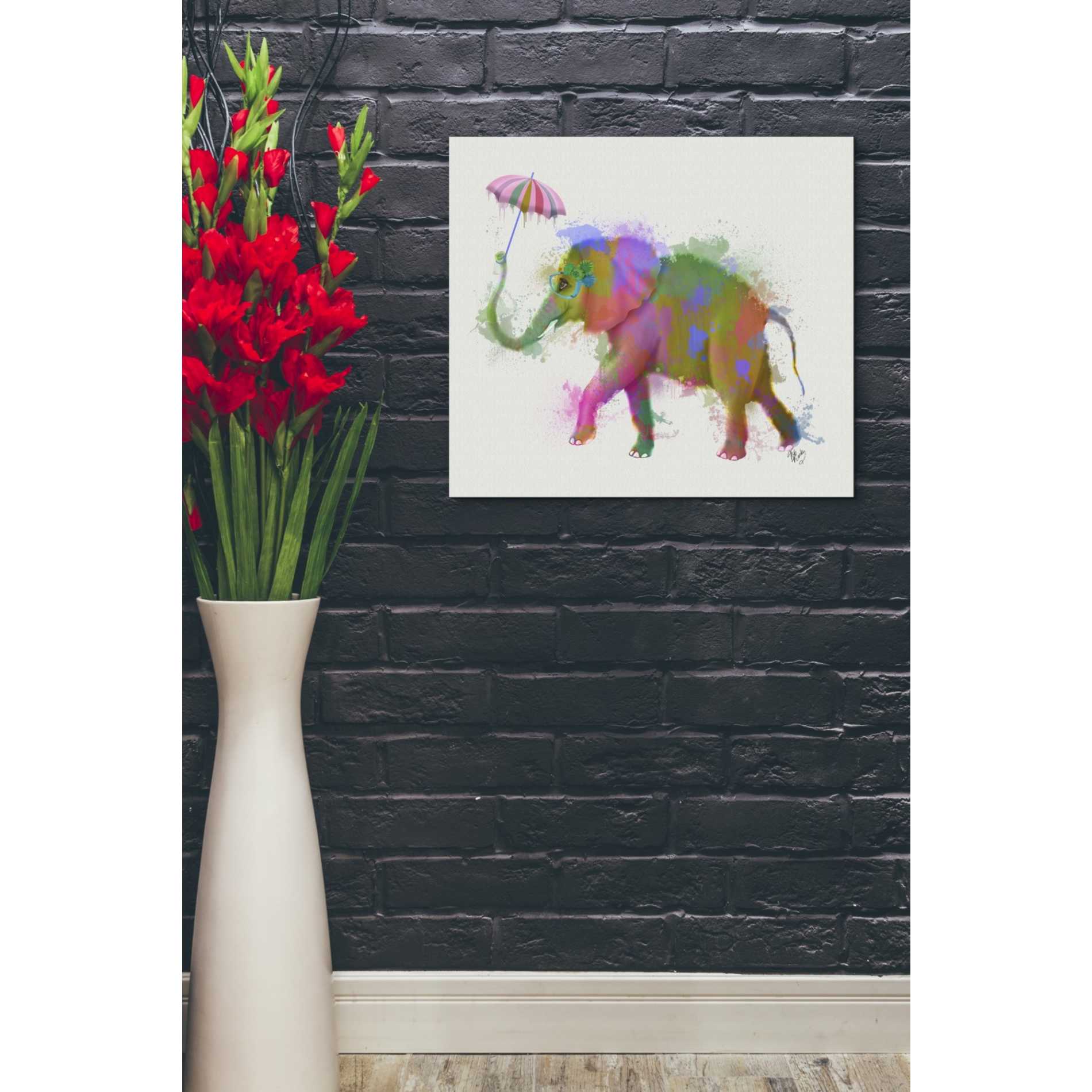 'Rainbow Splash Elephant' by Fab Funky Giclee Canvas Wall Art