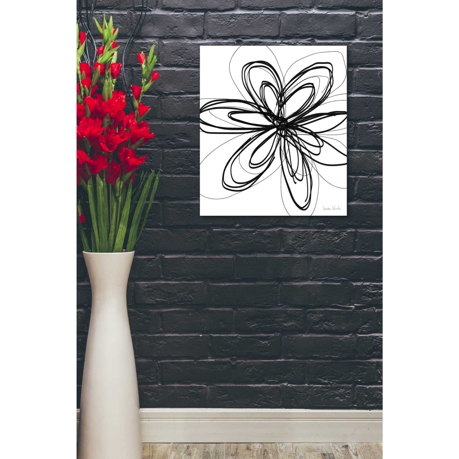 'Black Ink Flower I' by Linda Woods, Canvas Wall Art,20 x 24