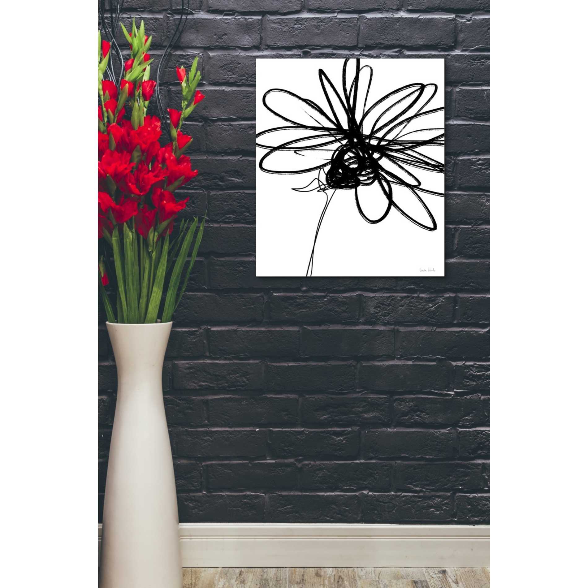 'Black Ink Flower III' by Linda Woods, Canvas Wall Art,20 x 24