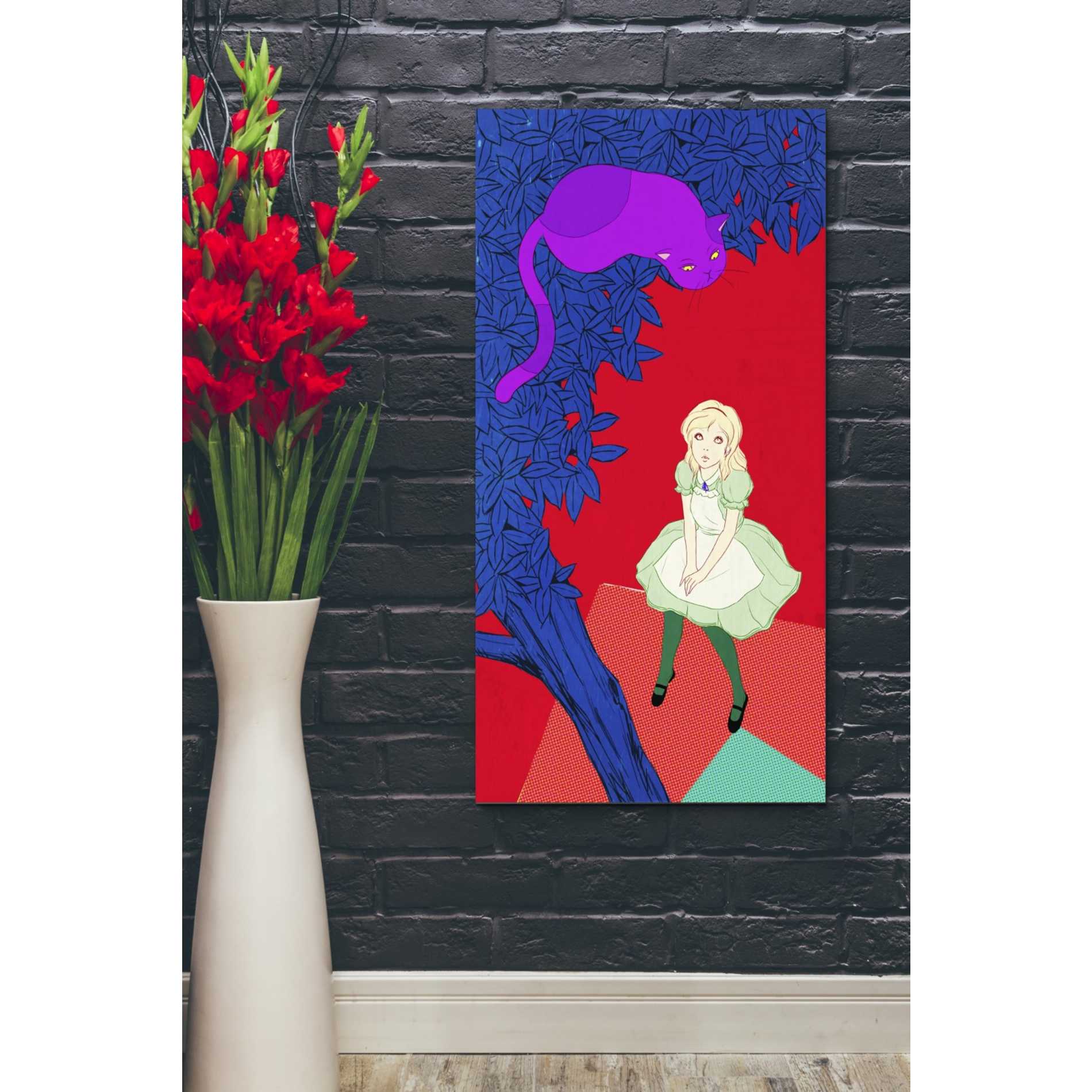'Alice and Cheshire Cat' by Sai Tamiya, Canvas Wall Art,20 x 40
