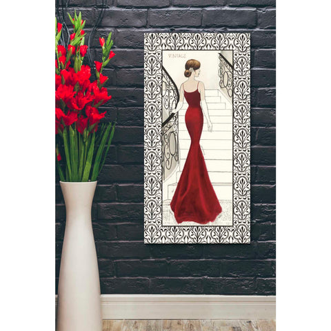 Image of 'La Belle Rouge with Floral Cartouche Border' by Emily Adams, Canvas Wall Art,20 x 40