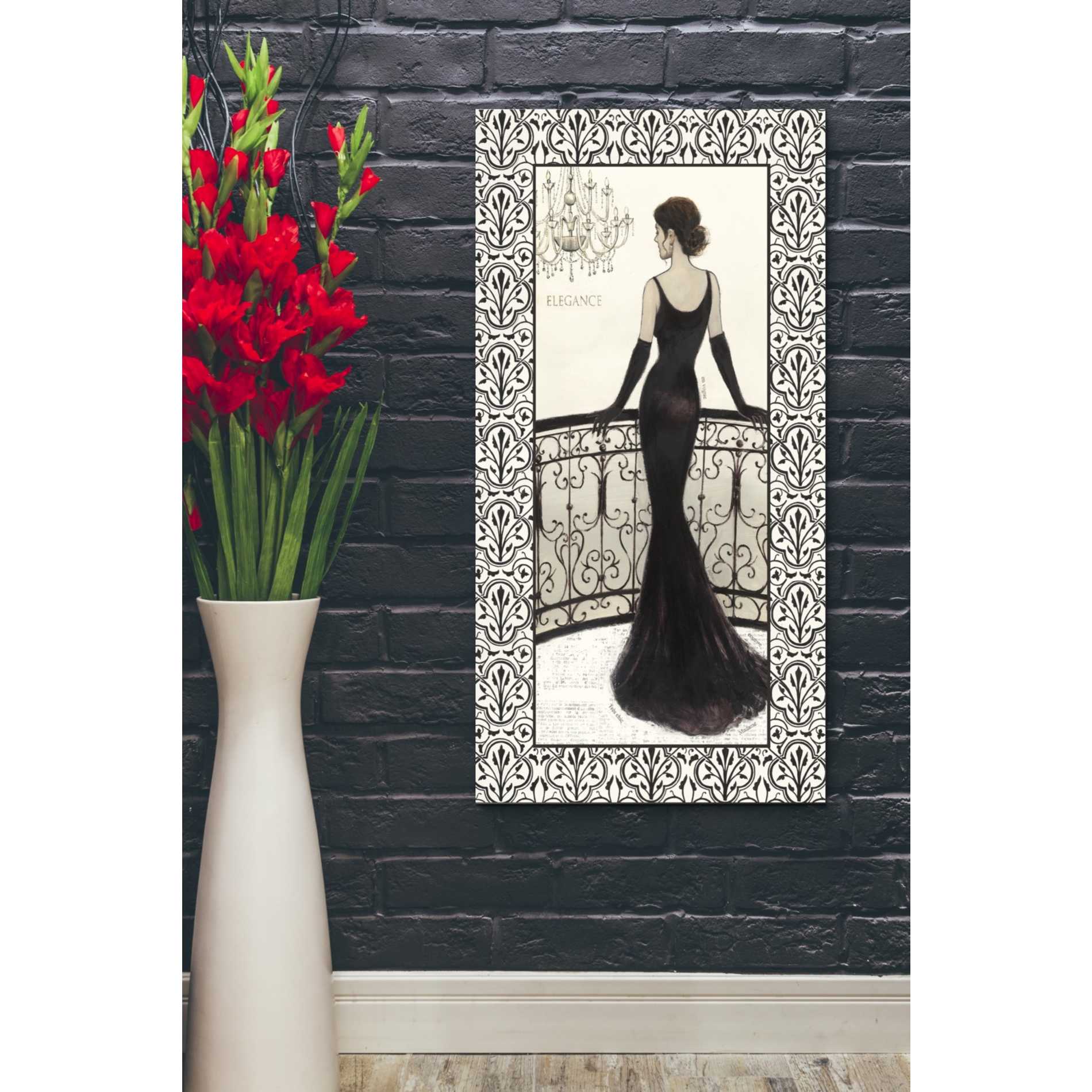 'La Belle Noir with Floral Cartouche Border 4' by Emily Adams, Canvas Wall Art,20 x 40