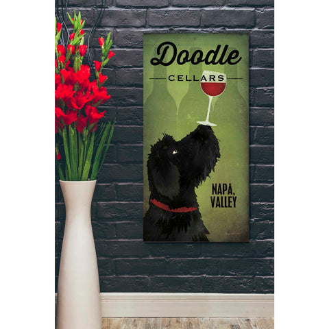 'Doodle Wine II Black Dog' by Ryan Fowler, Canvas Wall Art,20 x 40