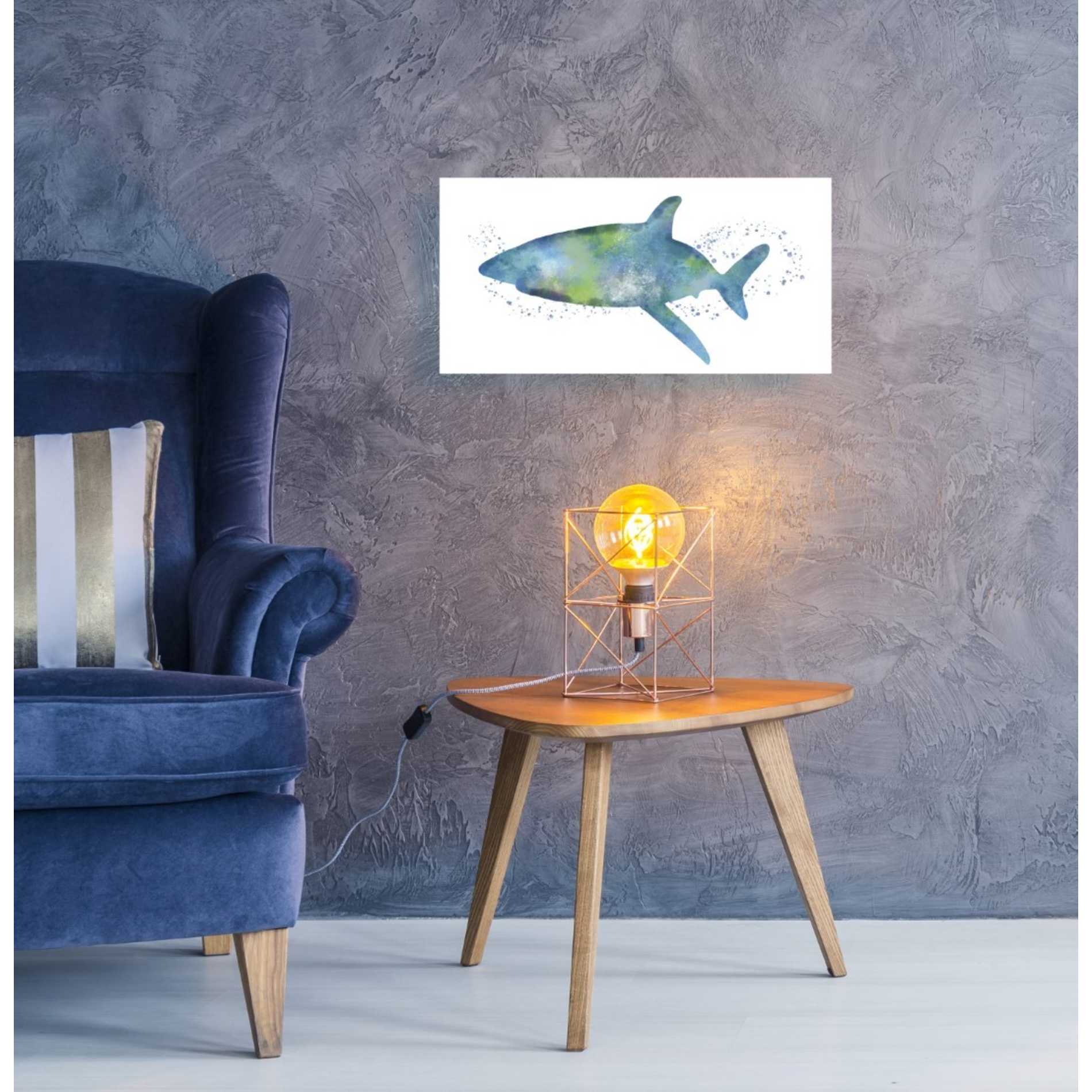 'Watercolor Shark I' by Linda Woods, Canvas Wall Art,40 x 20