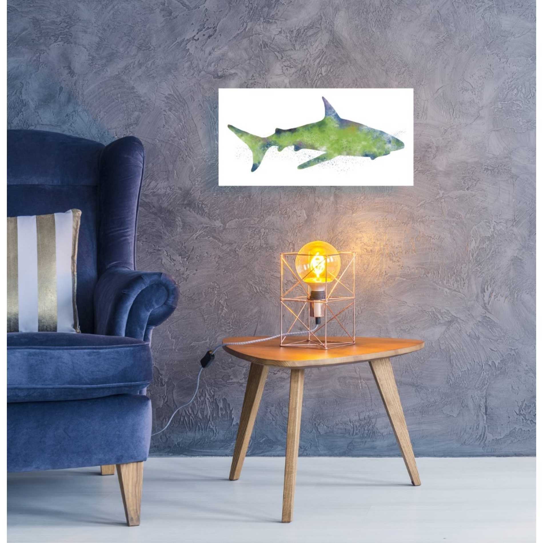 'Watercolor Shark II' by Linda Woods, Canvas Wall Art,40 x 20