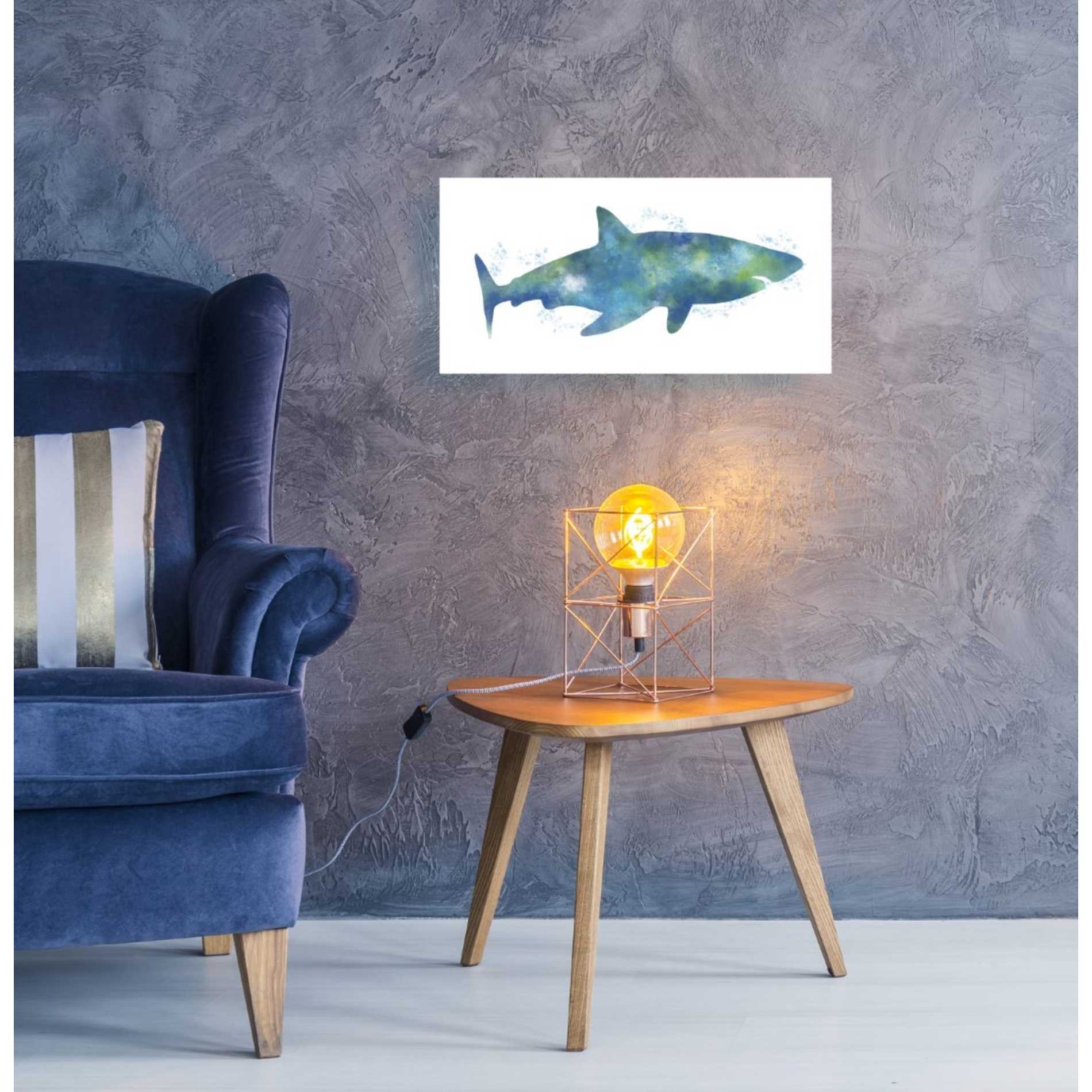 'Watercolor Shark III' by Linda Woods, Canvas Wall Art,40 x 20